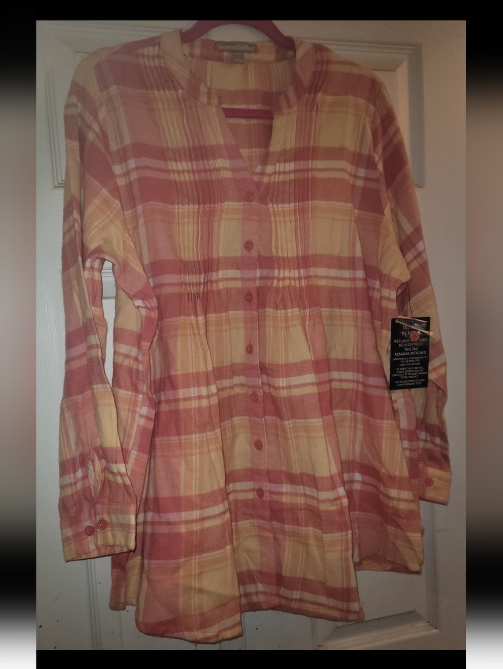 Plus: Woman Within Orange and Yellow Plaid Button-Front Tunic - Picture 4 of 7